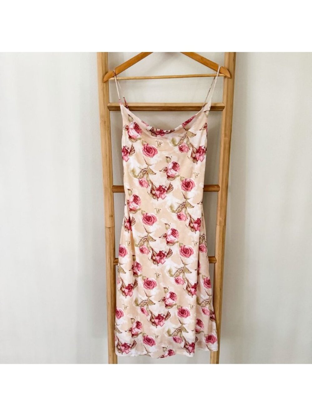 Vintage Y2K Pink Rose Floral Slip Dress Midi Cottagecore Women’s Size Medium